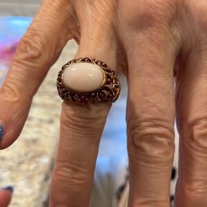 Sterling Silver 18k Rose Gold Vermeil Pink Opal Rubies Size 7 Ring